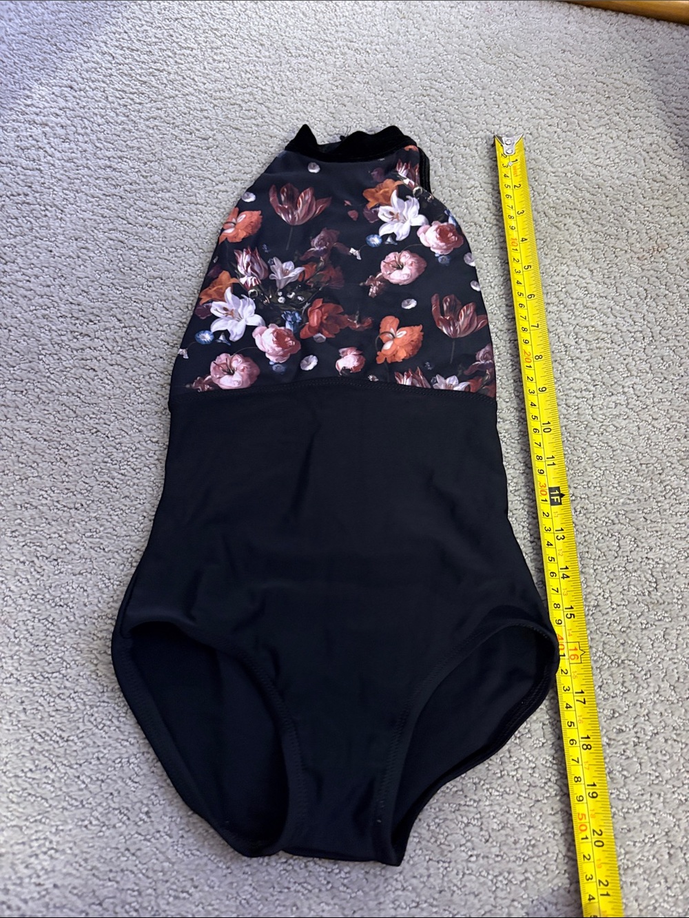 Girls' Floral High-Neck One-Piece Leo - Black, child's medium